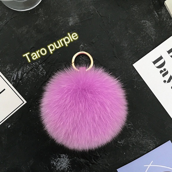 Pompom keychains-Real fox fur-KC001 Taro Purple - Picture 1 of 1
